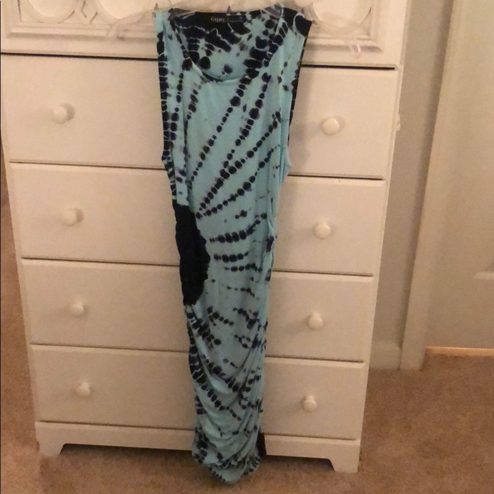 Tie-dyed ruched dress